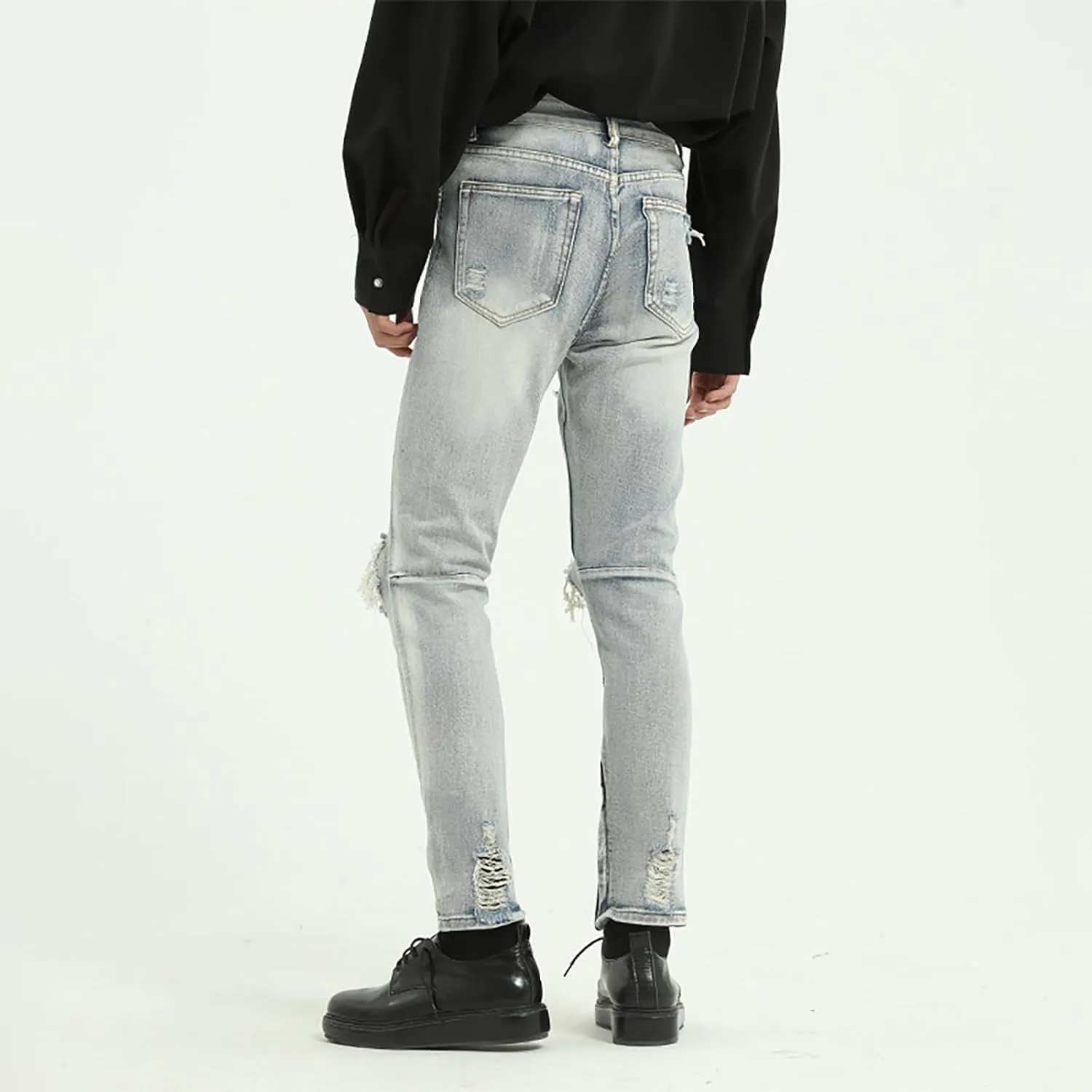Men's Elastic Waist Relaxed Fit Jeans Straight Leg Stretch Comfort Denim Jeans for Men Tie