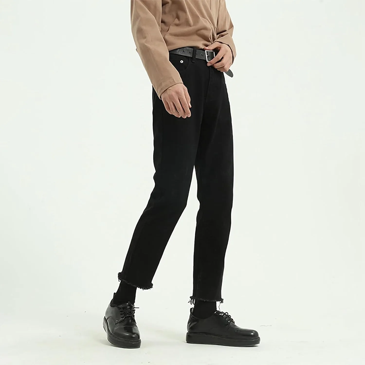 Men's Elastic Waist Relaxed Fit Jeans Straight Leg Stretch Comfort Denim Jeans for Men Tie