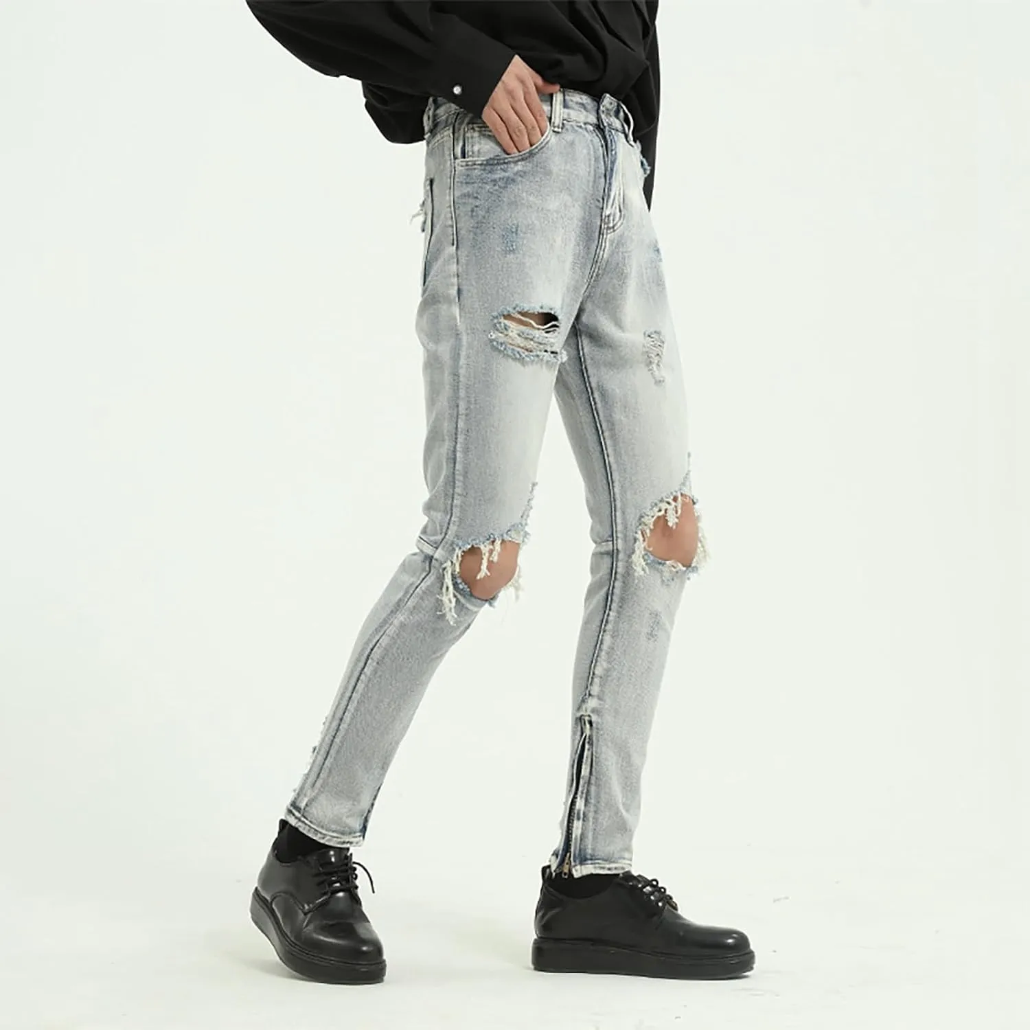 Men's Elastic Waist Relaxed Fit Jeans Straight Leg Stretch Comfort Denim Jeans for Men Tie