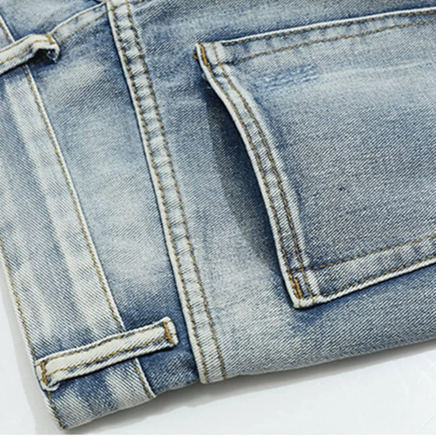 Men's Elastic Waist Relaxed Fit Jeans Straight Leg Stretch Comfort Denim Jeans for Men Tie