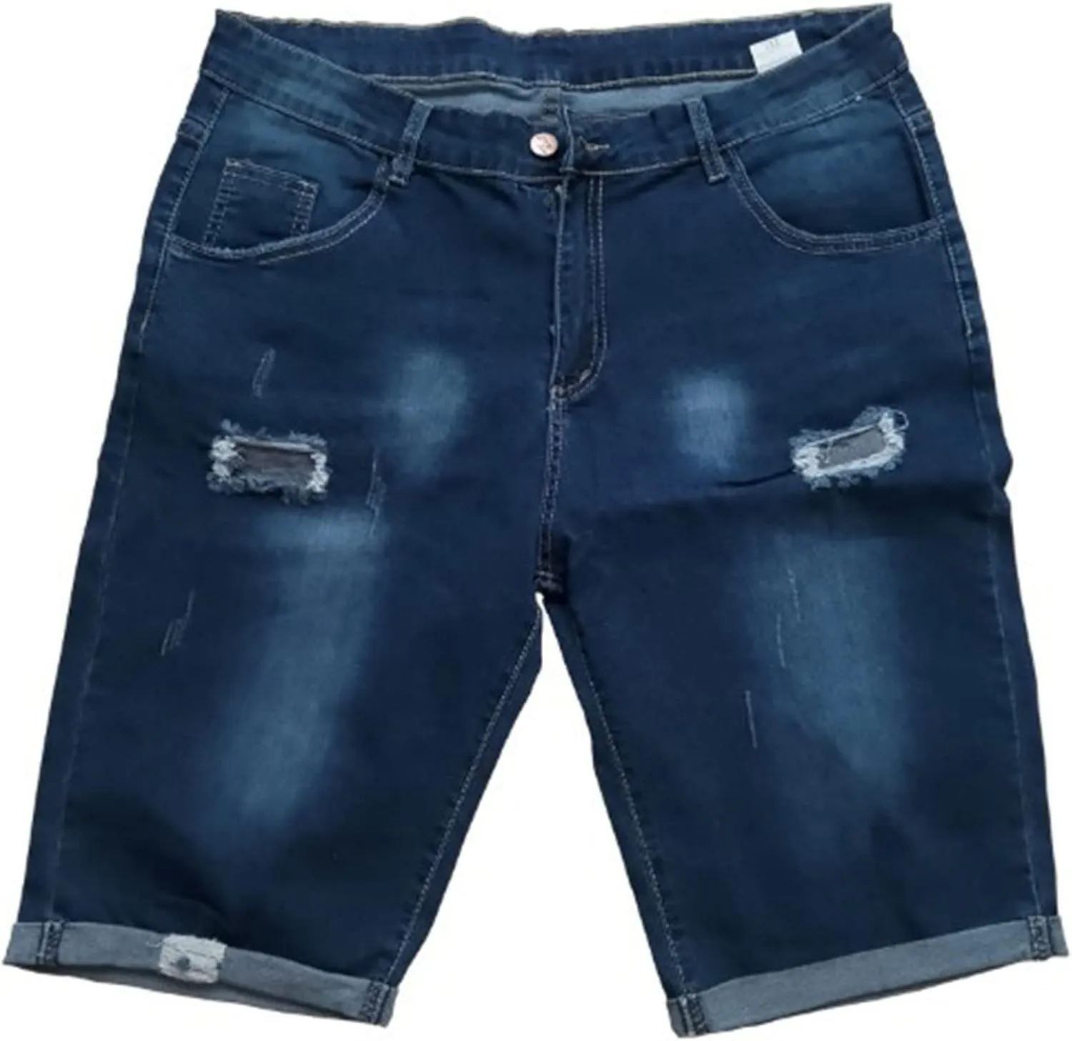 Men's Ripped Jeans Trunks Stretchy Washed Jeans Trunks Cut-Off Classic Fit Casual Jeans Shorts