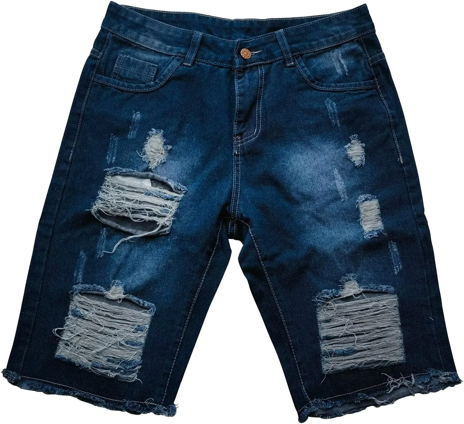 Men's Ripped Jeans Trunks Stretchy Washed Jeans Trunks Cut-Off Classic Fit Casual Jeans Shorts