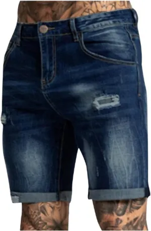 Men's Ripped Jeans Trunks Stretchy Washed Jeans Trunks Cut-Off Classic Fit Casual Jeans Shorts