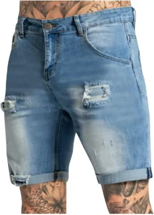 Men's Ripped Jeans Trunks Stretchy Washed Jeans Trunks Cut-Off Classic Fit Casual Jeans Shorts