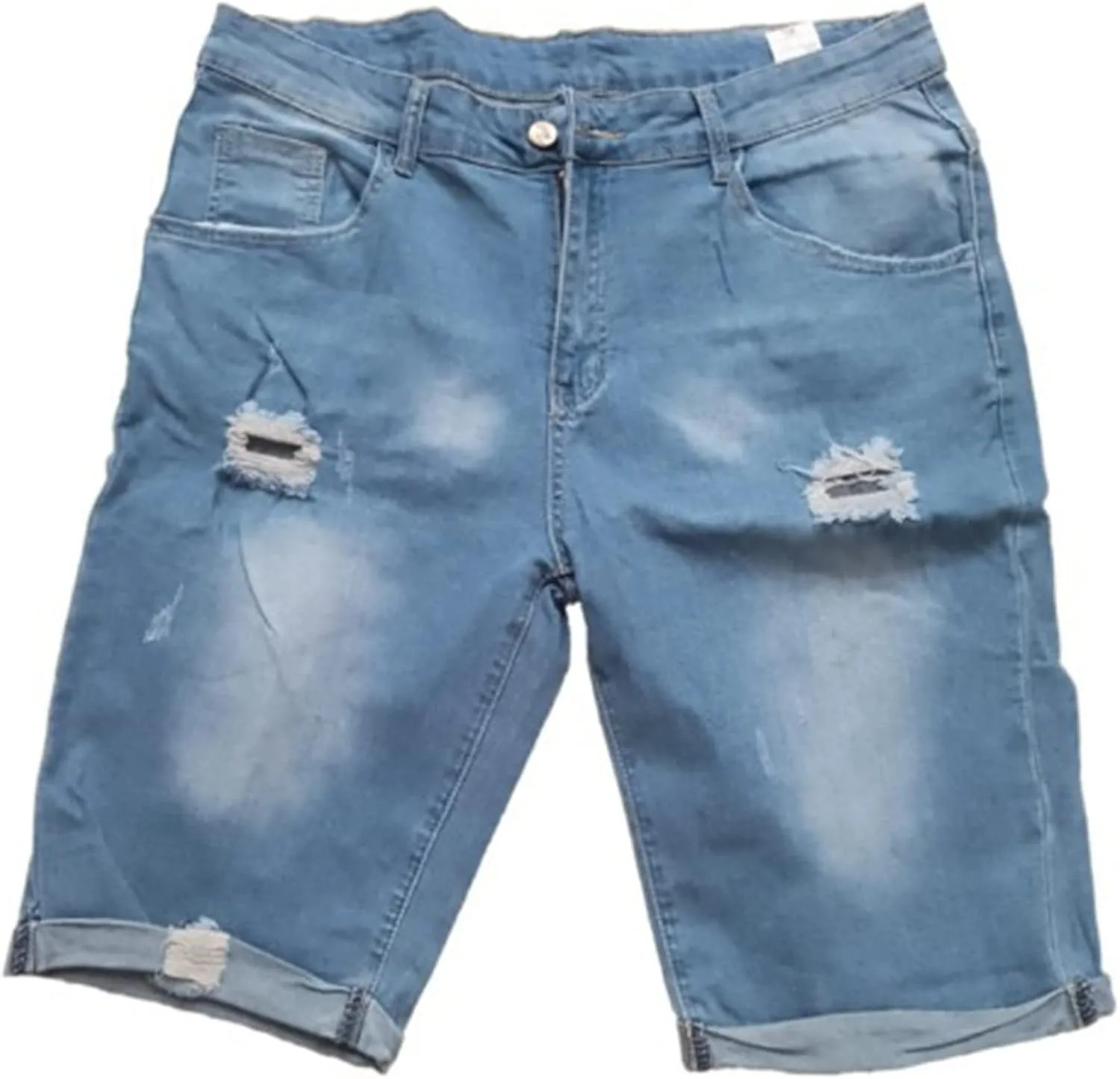 Men's Ripped Jeans Trunks Stretchy Washed Jeans Trunks Cut-Off Classic Fit Casual Jeans Shorts
