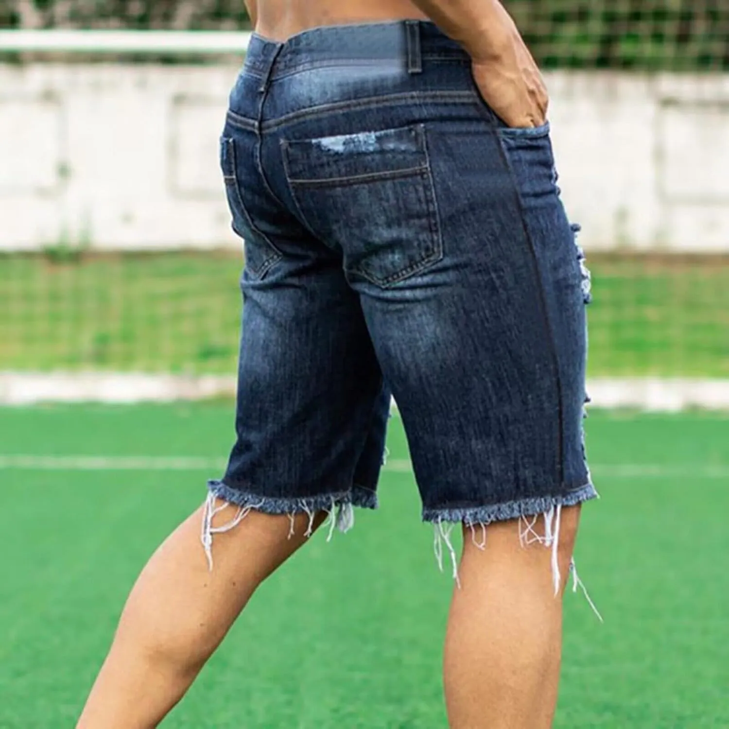 Men's Ripped Jeans Trunks Stretchy Washed Jeans Trunks Cut-Off Classic Fit Casual Jeans Shorts