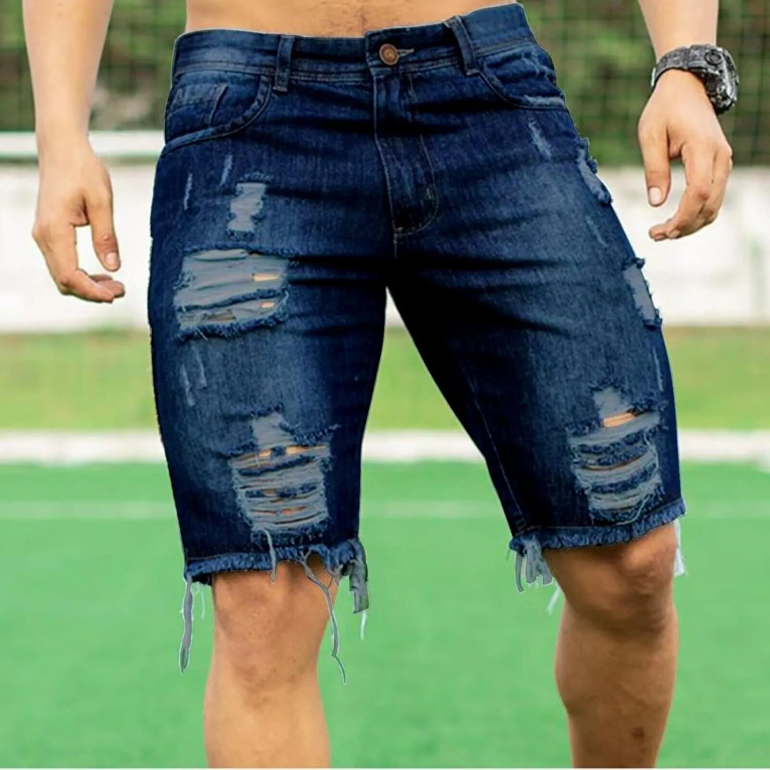 Men's Ripped Jeans Trunks Stretchy Washed Jeans Trunks Cut-Off Classic Fit Casual Jeans Shorts