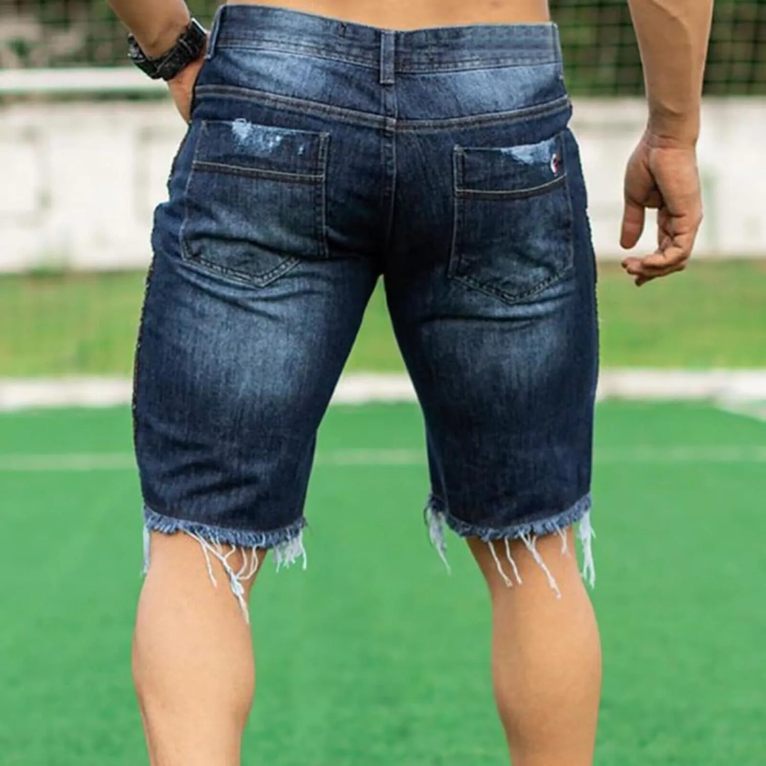 Men's Ripped Jeans Trunks Stretchy Washed Jeans Trunks Cut-Off Classic Fit Casual Jeans Shorts