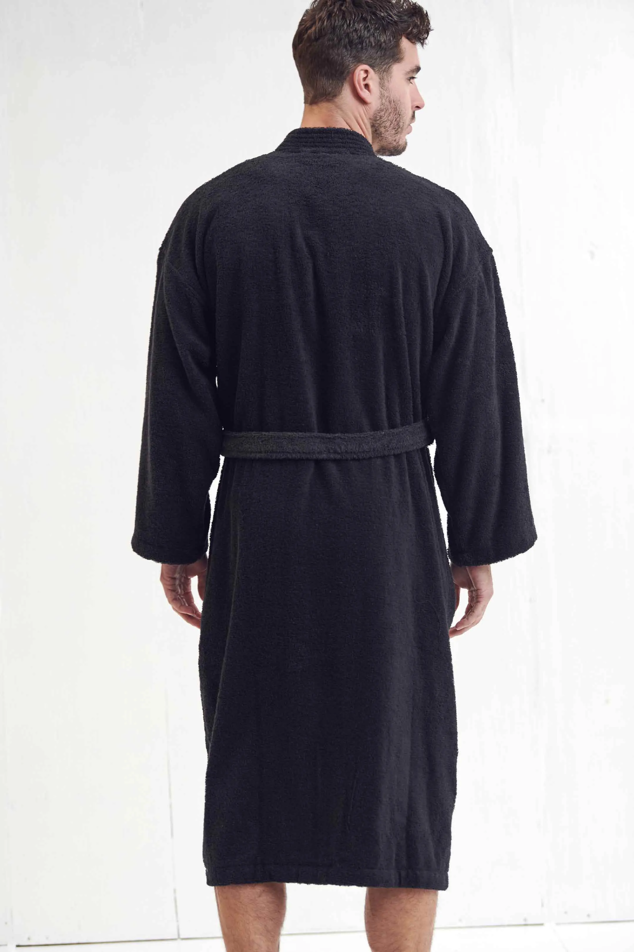 Men's Terry Cloth Bathrobe, Kimono Style, Luxury & Comfortable Terry Cotton Turkish Robe , (Black)