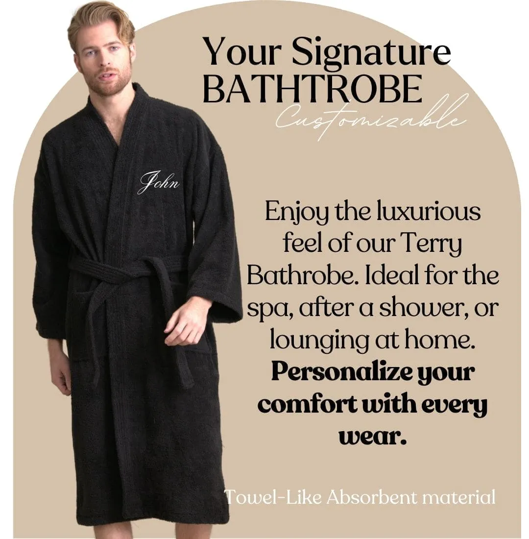 Men's Terry Cloth Bathrobe, Kimono Style, Luxury & Comfortable Terry Cotton Turkish Robe , (Black)