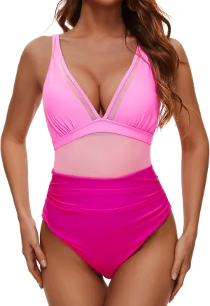 Mesh One Piece Swimsuit for Women Sexy Tummy Control 2024 Push Up High Waisted Bathing Suit
