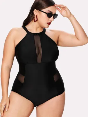 Mesh Panel High Neck Swimsuit