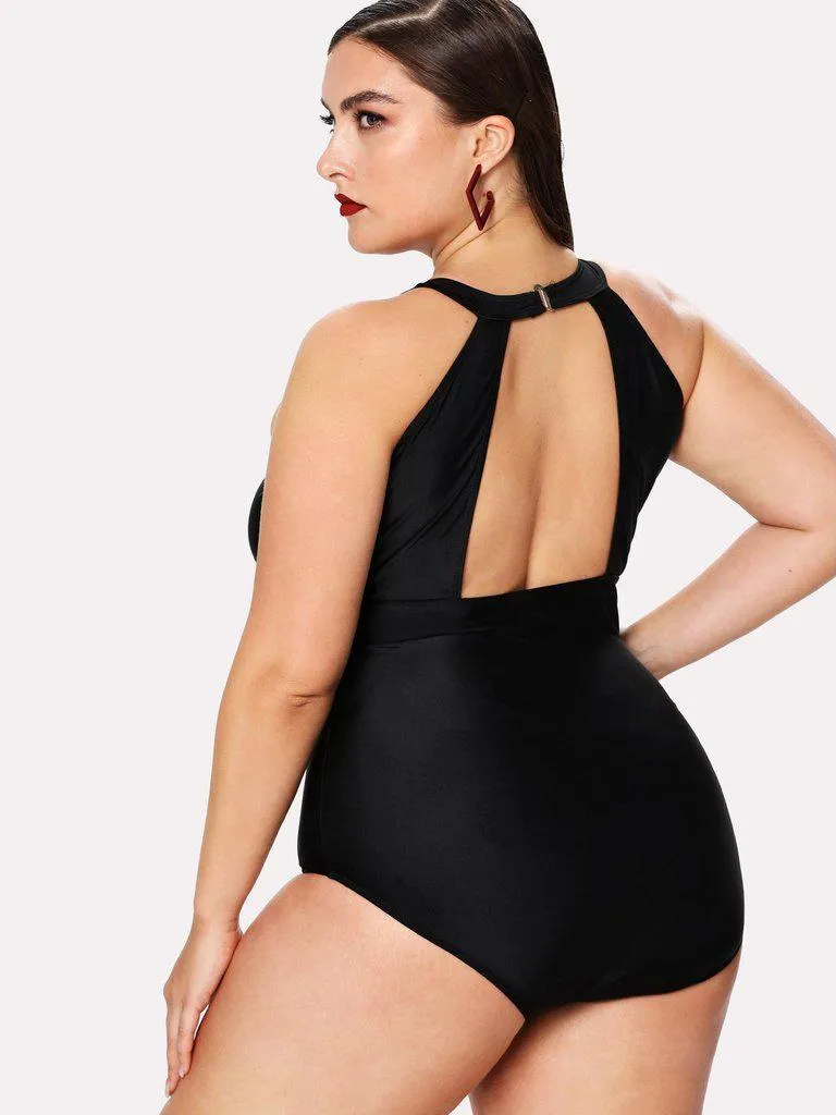 Mesh Panel High Neck Swimsuit