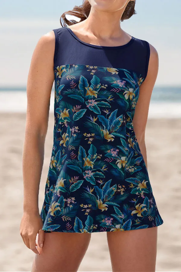 Mesh Solid Color Sweet Tankini