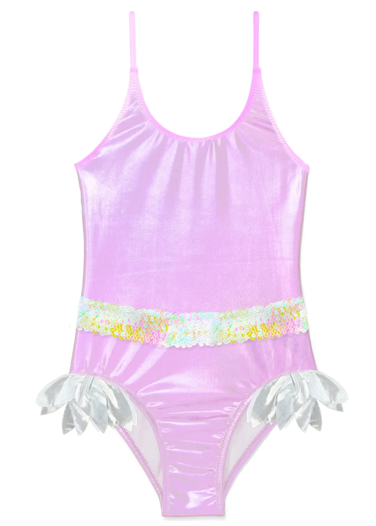 Metallic Pink Swimsuit Sequin Belt & Silver Petals