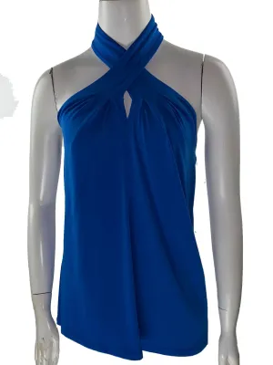 Michael Kors Women's Crossover Halter Jersey Top Blue Size Small