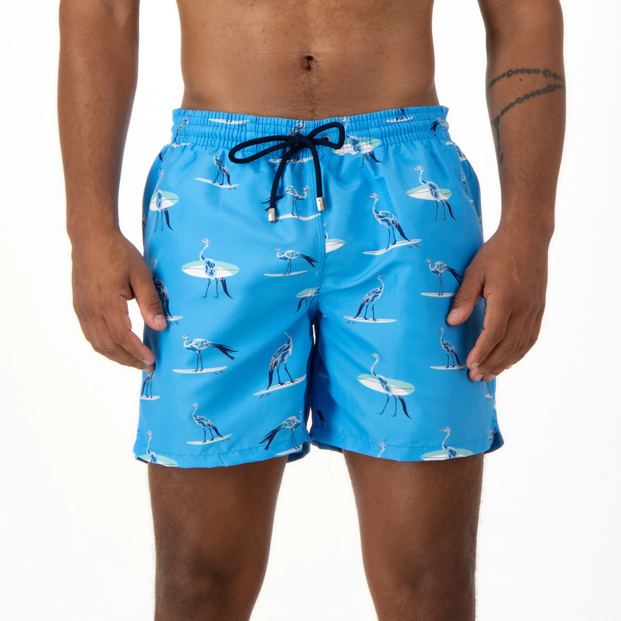 Mid-length Swim Shorts | Crane Surfer / Light Blue