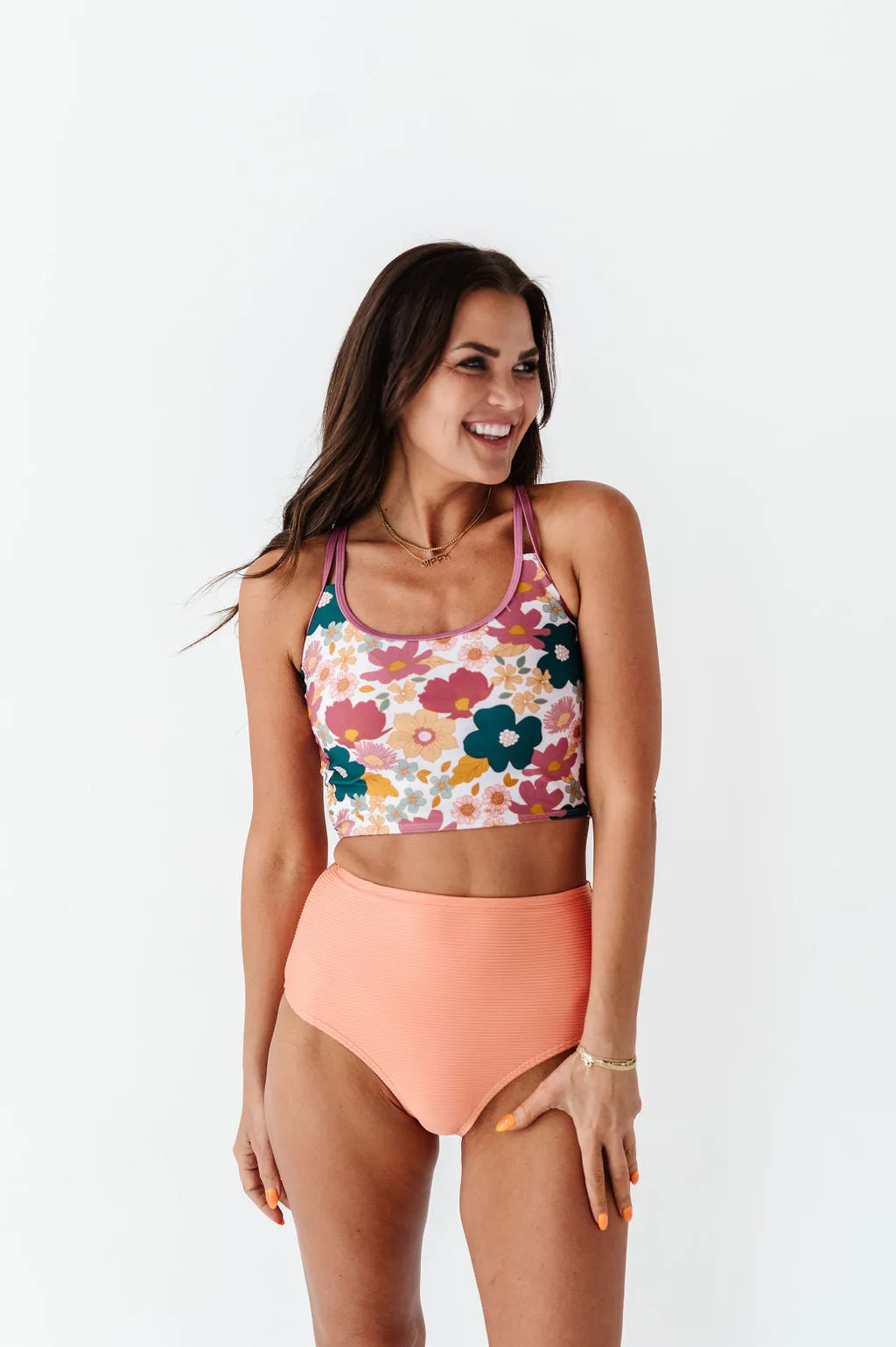 Mid Rise Textured Bottoms in Peachy Paradise