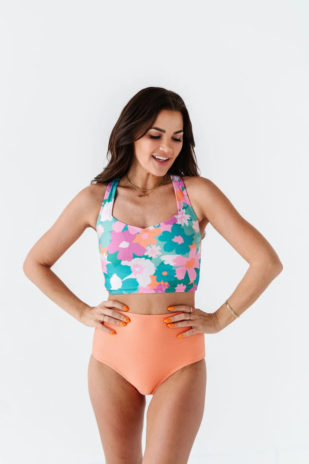 Mid Rise Textured Bottoms in Peachy Paradise