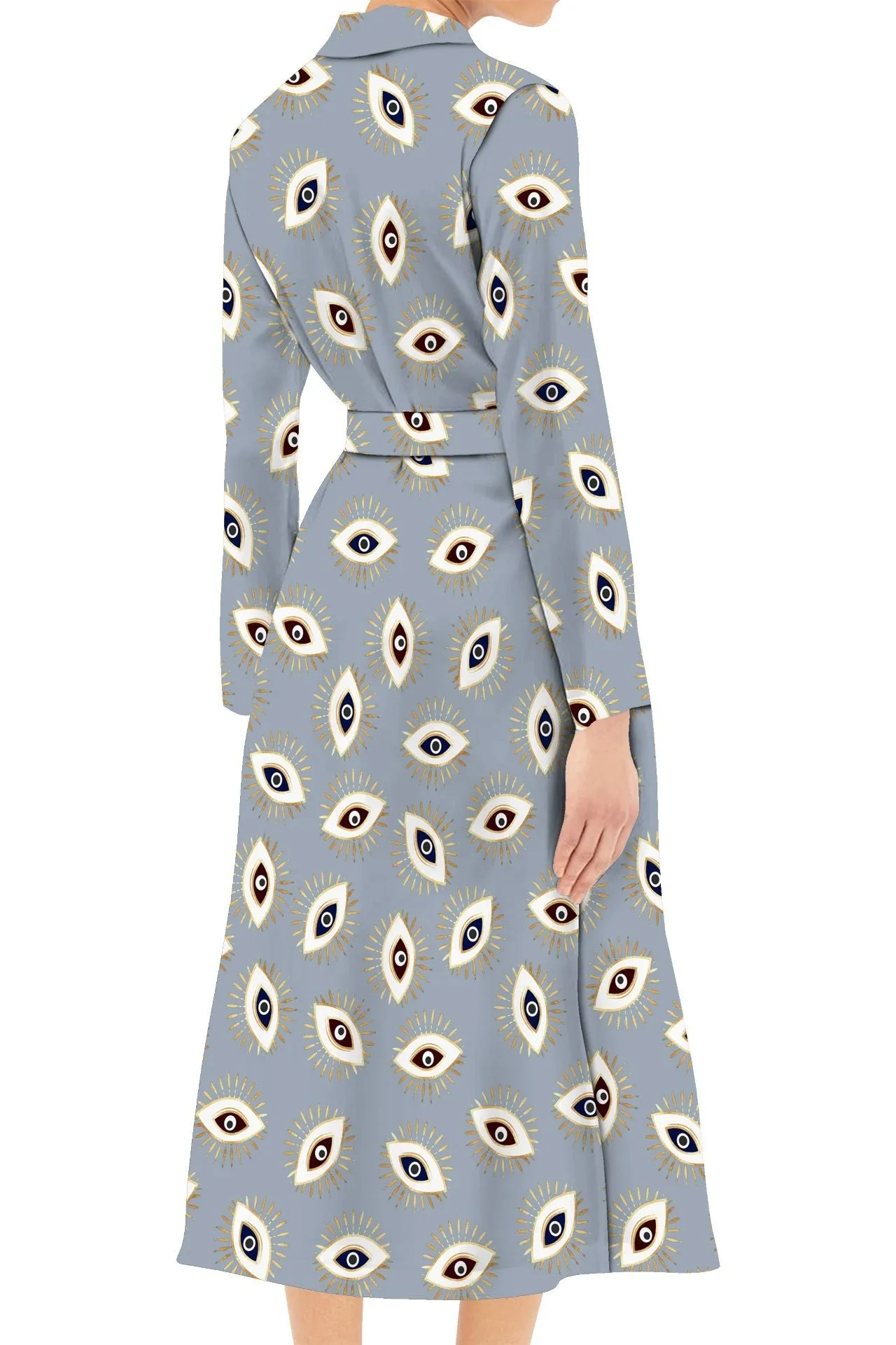 Midi Length Wrap Dress Made With Biodegradable  Fabrics Evil Eye Grey