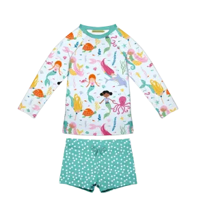 Millie Loves Lily Girls Swim Long-Sleeve Rashguard Set - Ice Blue Mermaid