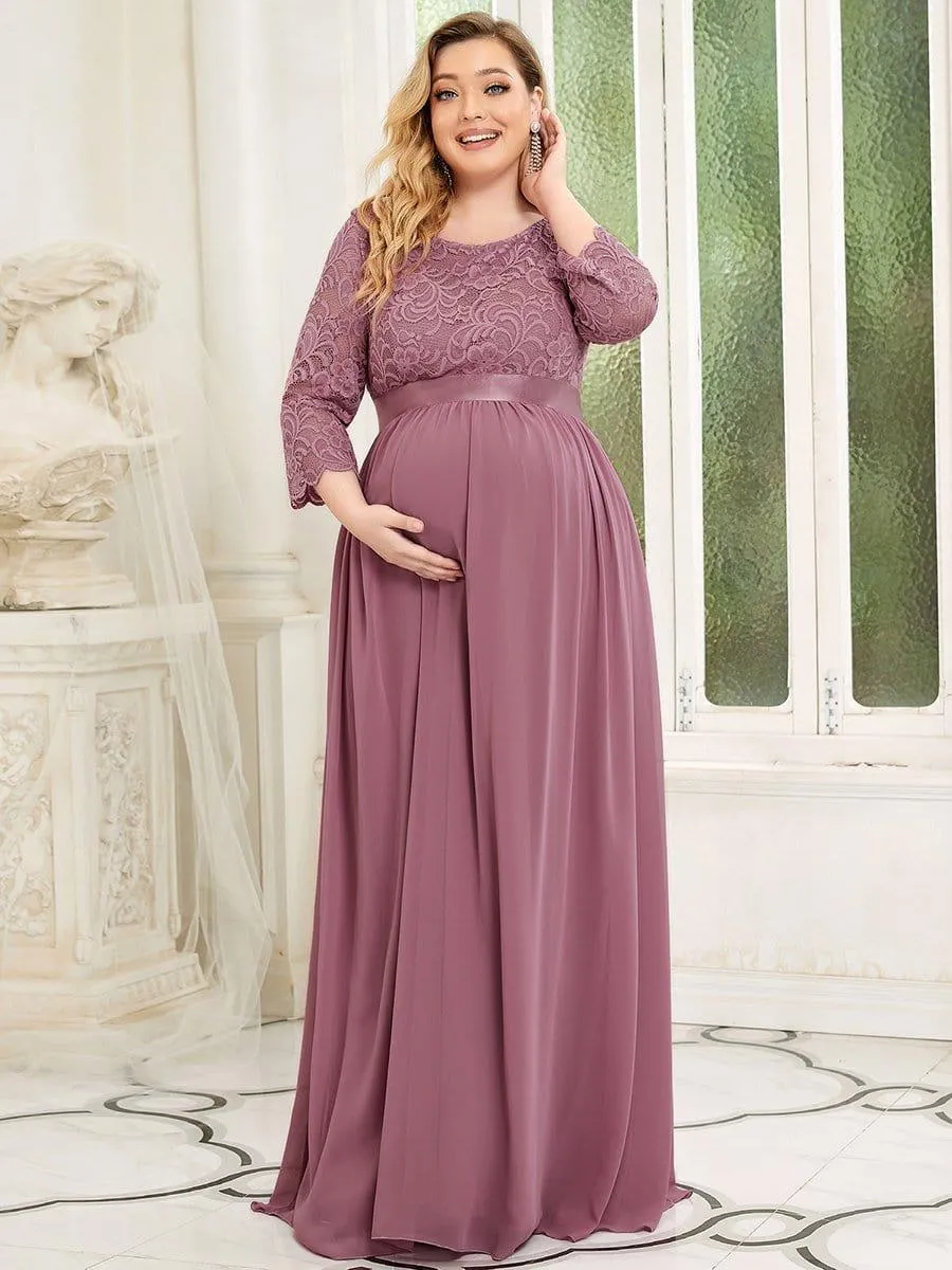Milly | Plus Size Long Lace Sleeve Maternity Formal Dresses