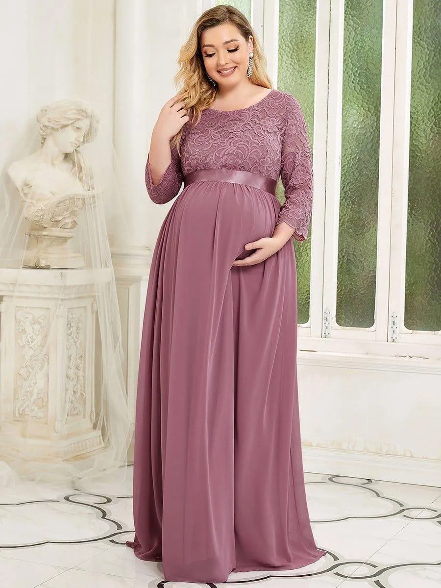 Milly | Plus Size Long Lace Sleeve Maternity Formal Dresses