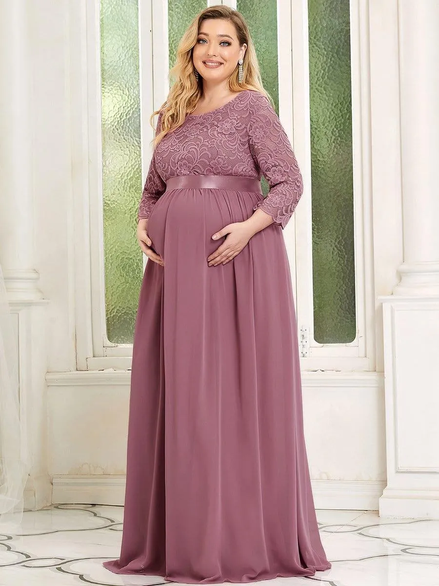 Milly | Plus Size Long Lace Sleeve Maternity Formal Dresses
