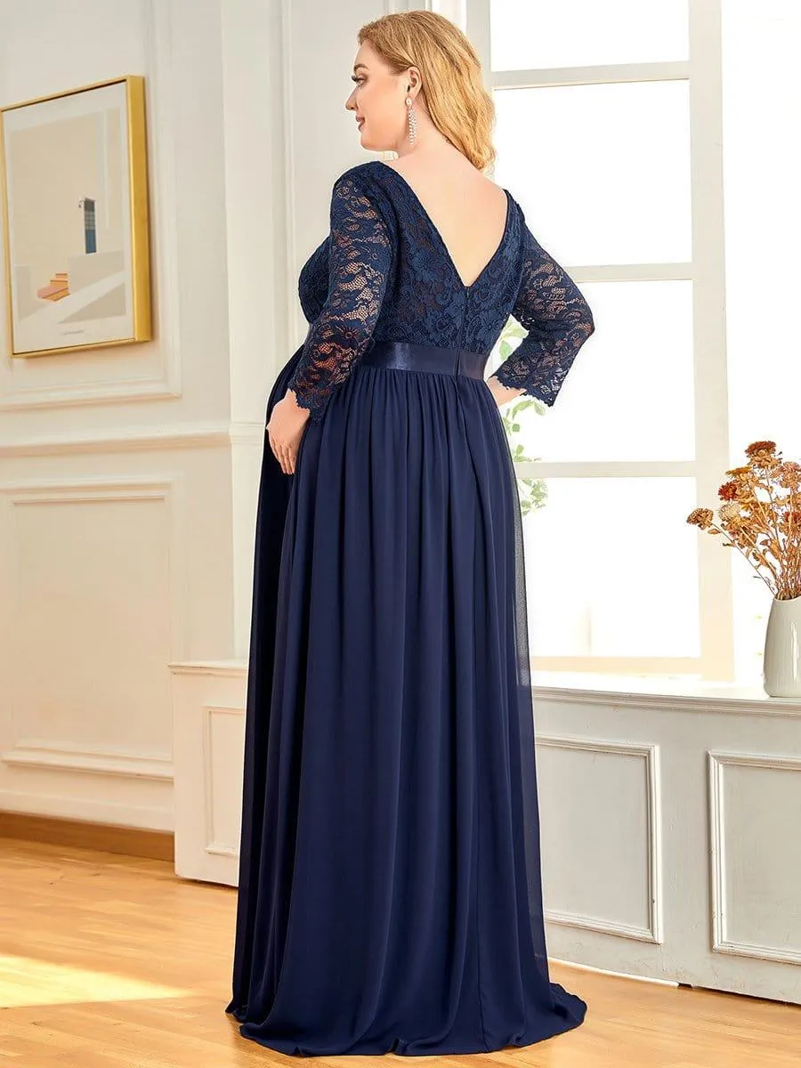 Milly | Plus Size Long Lace Sleeve Maternity Formal Dresses