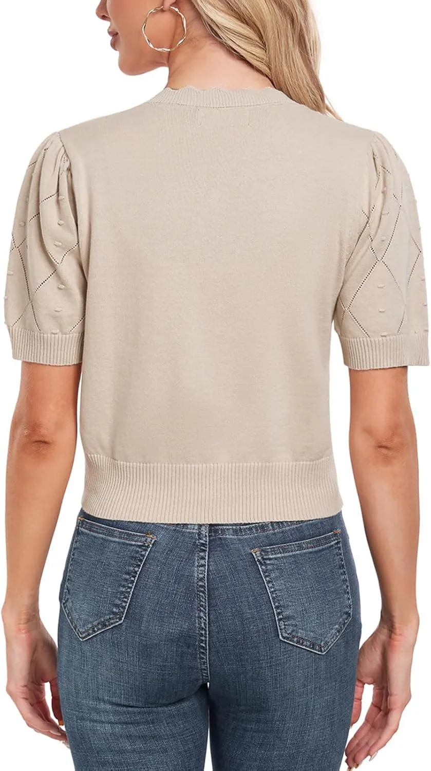 MINTLIMIT Cropped Cardigan Sweaters for Women 2025 V Neck Knit Bolero Shrugs Short Sleeve Lightweight Button Up Sweaters