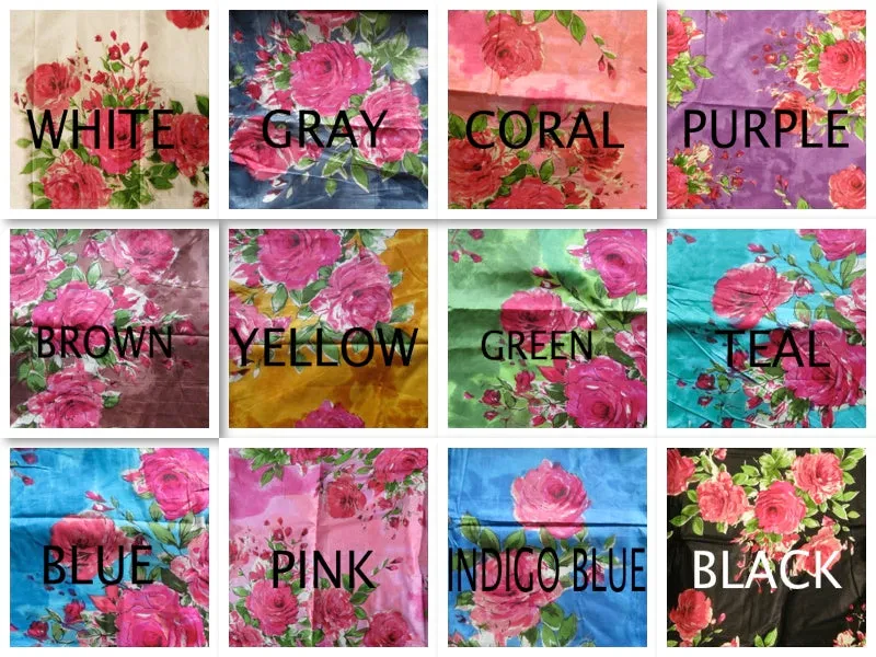 Mismatched Large Fuchsia Floral Blossom Patterned Bridesmaids Robes in Jewel Tones