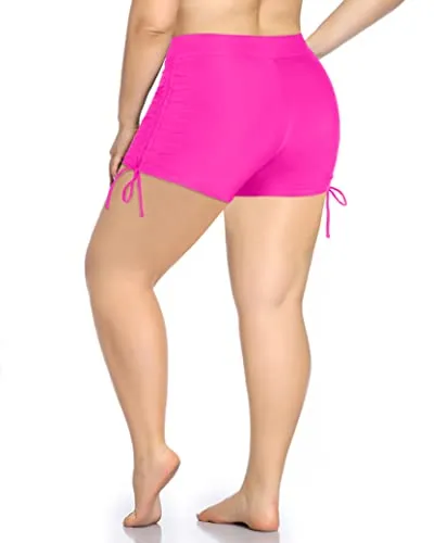 Modest Swimming Shorts For Women Plus Size High Waisted Swimsuit Shorts-Neon Pink