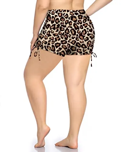 Modest Swimming Shorts For Women Plus Size Swim Shorts-Leopard