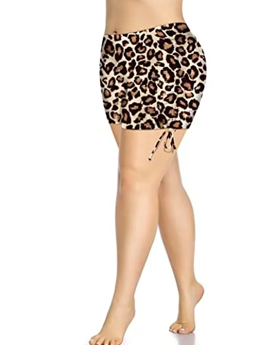 Modest Swimming Shorts For Women Plus Size Swim Shorts-Leopard