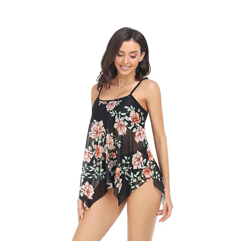 Mom and Daughter Floral Print Asymmetrical Hem Swimsuit