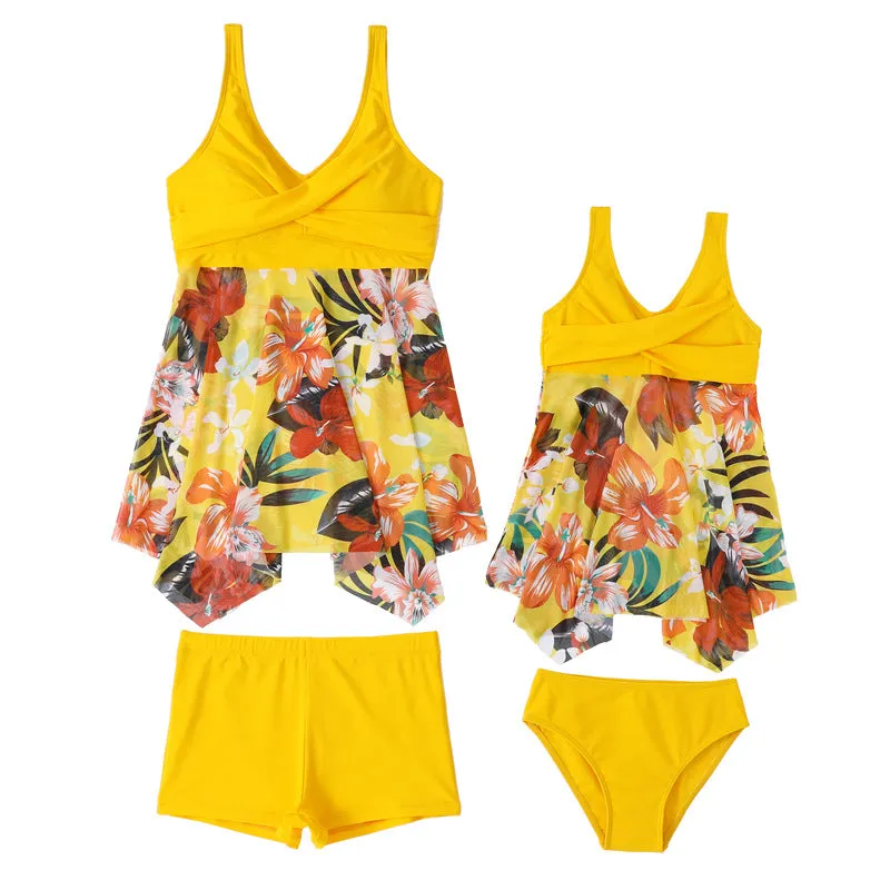Mom and Daughter Floral Print Swim Dress