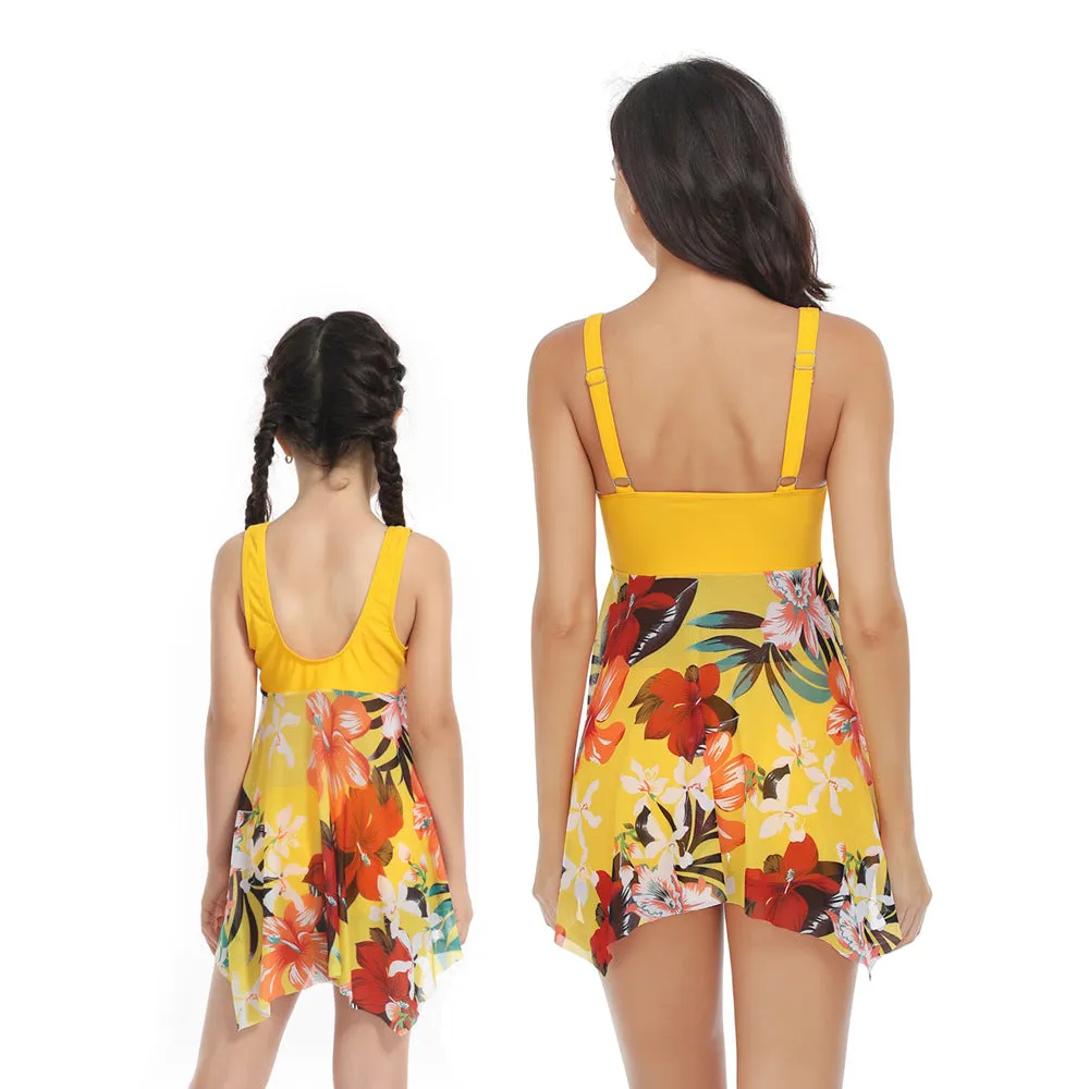 Mom and Daughter Floral Print Swim Dress