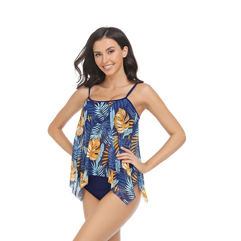 Mom and Daughter Plant Print Asymmetrical Hem Bikini Swimsuit
