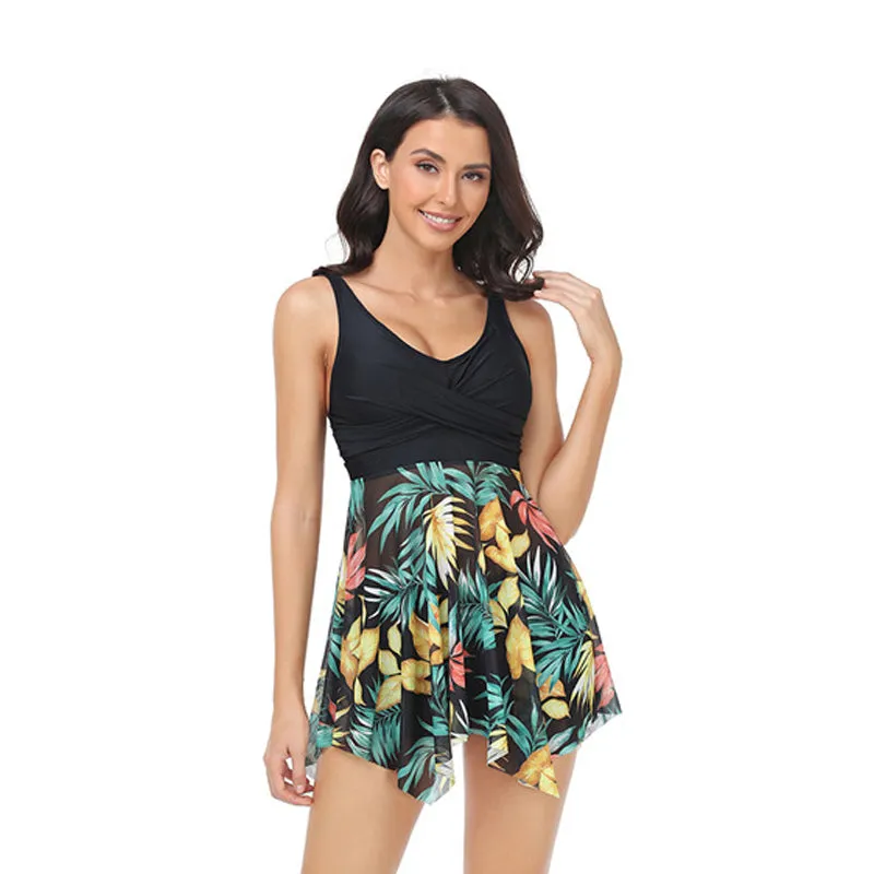 Mom and Daughter Plant Print Swim Dress