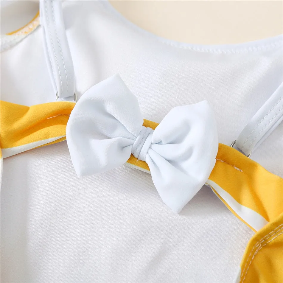 Mommy and Me Swimsuit Yellow Striped One Piece Swimwear