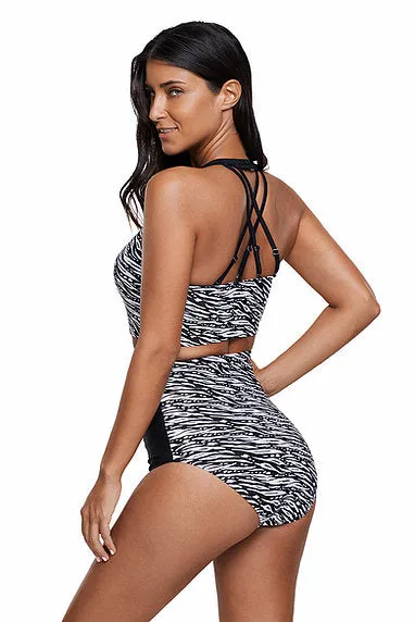 Monochrome High Waist Tankini Swimsuit
