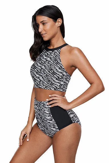 Monochrome High Waist Tankini Swimsuit