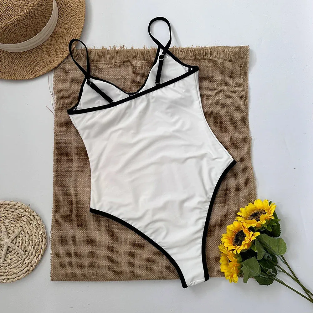 Monochrome One-Piece Swimsuit with Contrast Trim in Black & White