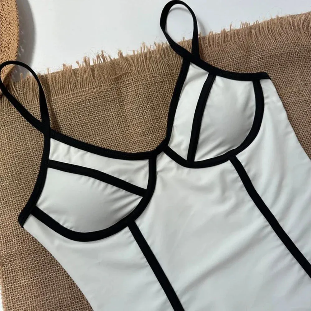 Monochrome One-Piece Swimsuit with Contrast Trim in Black & White