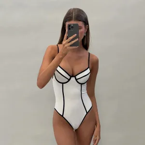Monochrome One-Piece Swimsuit with Contrast Trim in Black & White