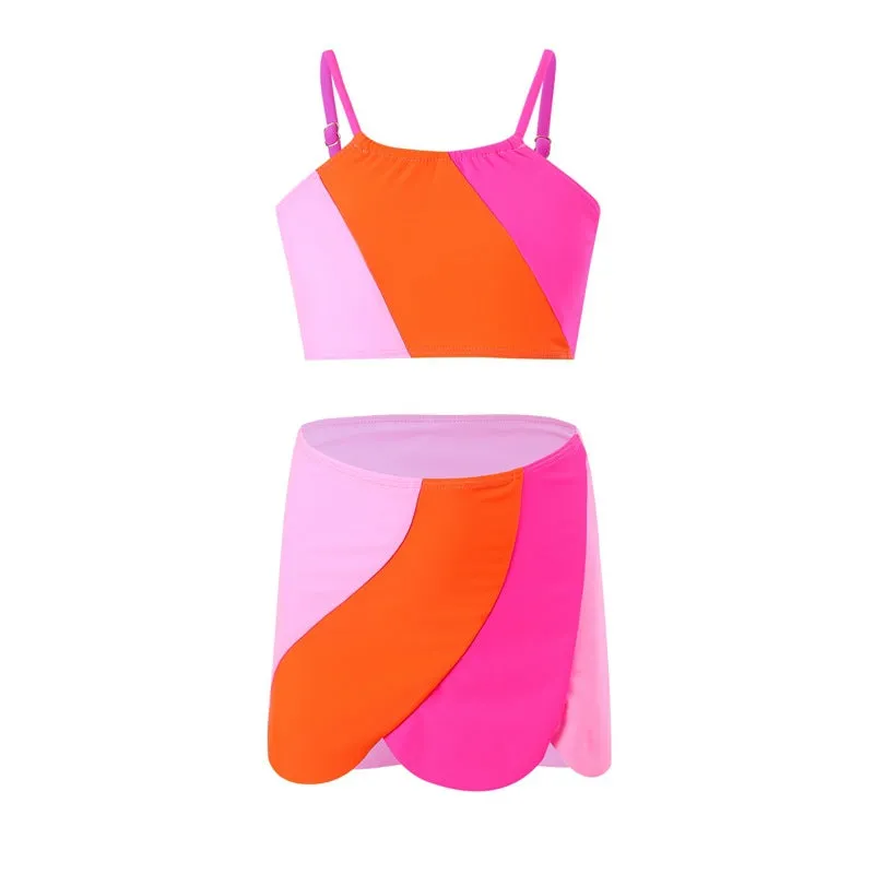 Mother and Daughter Color Block Printing Matching Swimsuit