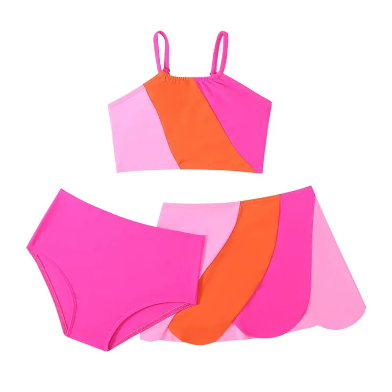 Mother and Daughter Color Block Printing Matching Swimsuit