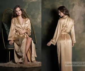 Mother of the Bride Gold Long Satin Robe
