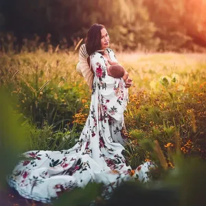 MQTIME  -  Floral Print Boho Dresses For Maternity Photography Props Vintage Flower Maternity Bohemian Dress For Photo Shoot