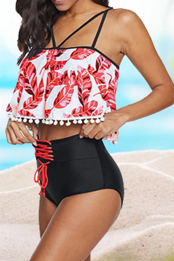 Natural Print Modern Lace-Up Bikini